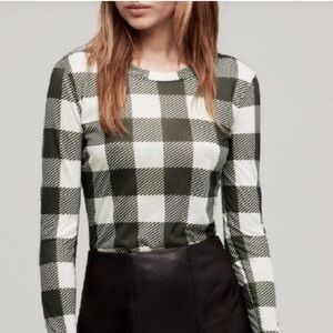 Rag and Bone Tissue Buffalo Plaid Long Sleeve Top - Black and White XS